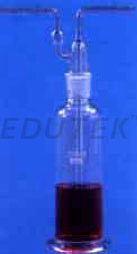 GAS WASHING BOTTLE, DRESCHEL'S INLET AND OUTLET TUBES IN A STOPPER WHICH FITS THE BOTTLE HAVING 

INTERCHANGEABLE 19/26 GROUND GLASS JOINT.